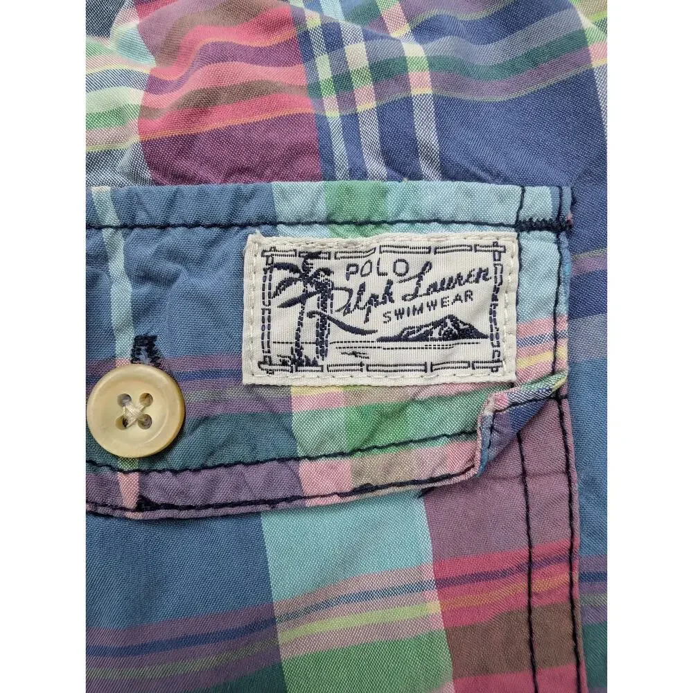 Polo Ralph Lauren Swim Trunks Boys XL Plaid Preppy Retro Pocket Lined Coastal